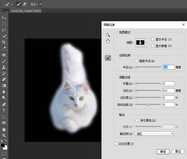 PS利用快速蒙版及调整边缘快速抠出白猫教程(图文教程),PS利用快速蒙版及调整边缘快速抠出白猫教程,选择,这个,半径,第8张